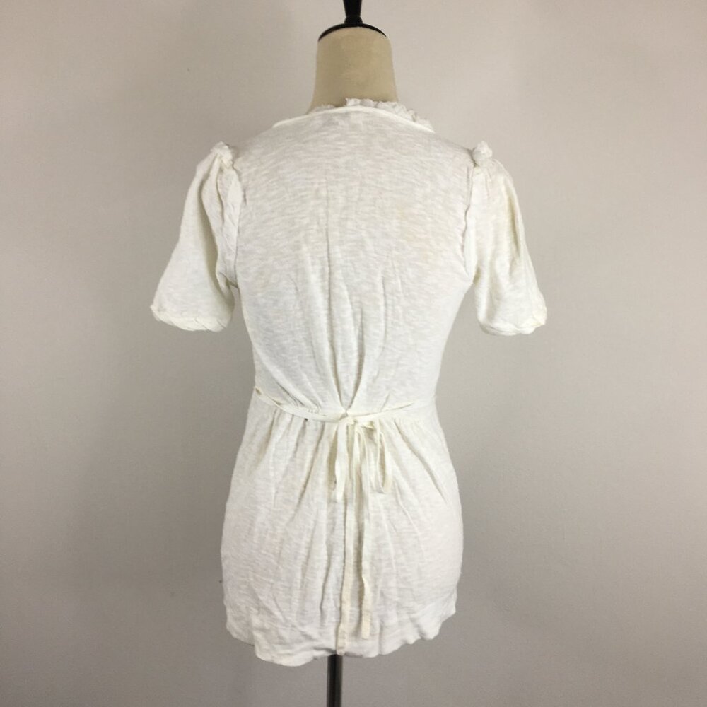 MOTH Anthropologie White/Ivory Textured Ruffle Button Button Cardigan Shirt - Picture 9 of 14
